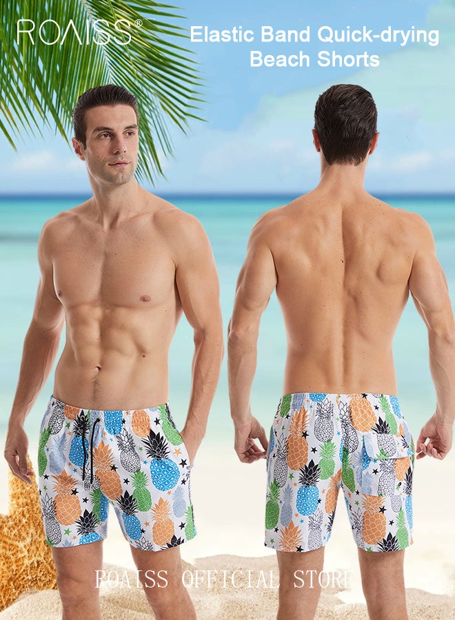 Men Beach Shorts Fashionable Printed Quick Dry Fabric Loose Fit for Body Enhancement Men Mid Length Swim Trunks & Beach Pants