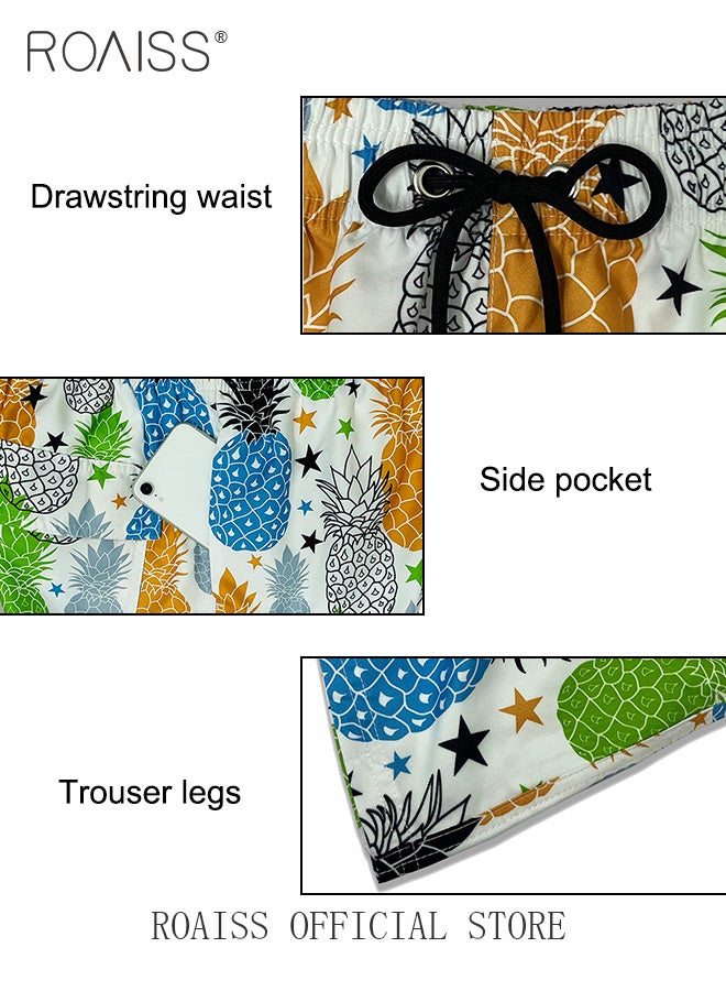 Men Beach Shorts Fashionable Printed Quick Dry Fabric Loose Fit for Body Enhancement Men Mid Length Swim Trunks & Beach Pants