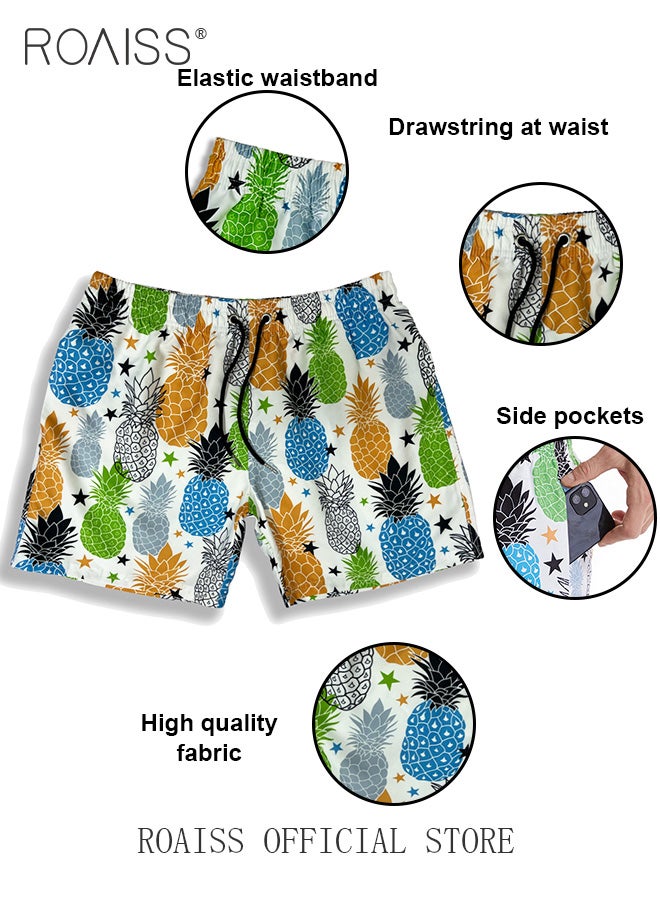 Men Beach Shorts Fashionable Printed Quick Dry Fabric Loose Fit for Body Enhancement Men Mid Length Swim Trunks & Beach Pants