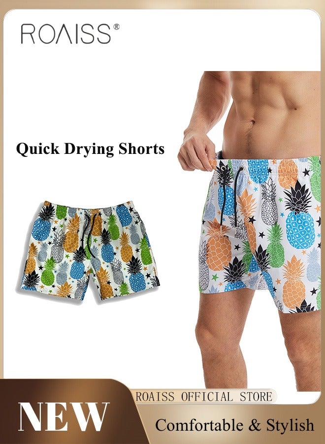 Men Beach Shorts Fashionable Printed Quick Dry Fabric Loose Fit for Body Enhancement Men Mid Length Swim Trunks & Beach Pants
