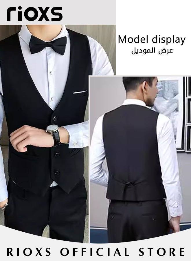 Men's Classic Solid Suit Vest with 4 Buttons, Regular Fit Tuxedo Waistcoat, Business Sleeveless Waistcoats, Slim Fit Blazer Vest with Single Breasted, Button Closure and Adjustable Back Straps, Suitable for Both Formal and Casual Occasions