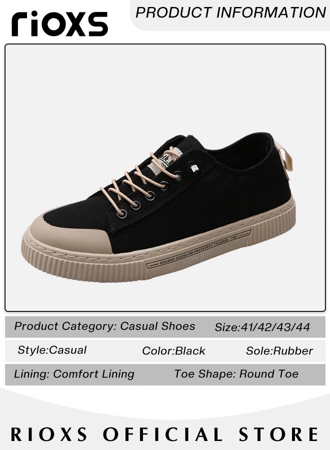 Men's Casual Canvas Low Top Sneakers, High-quality Lace Up Lightweight Breathable Shoes, Fashionable Comfortable Flat Shoes with Non-slip Sole, Sporty Outdoor Trainers, Suitable for Various Activities