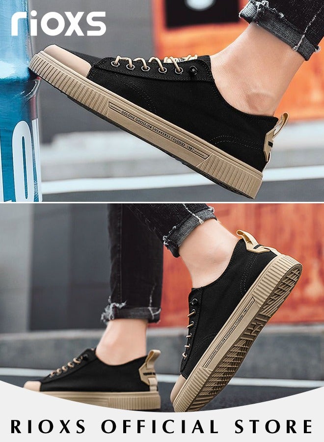 Men's Casual Canvas Low Top Sneakers, High-quality Lace Up Lightweight Breathable Shoes, Fashionable Comfortable Flat Shoes with Non-slip Sole, Sporty Outdoor Trainers, Suitable for Various Activities