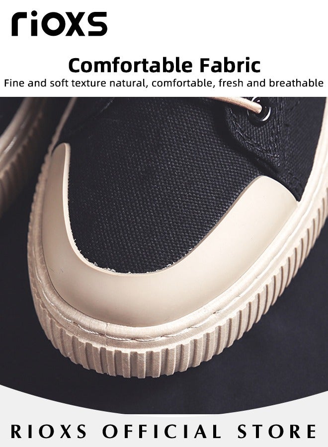 Men's Casual Canvas Low Top Sneakers, High-quality Lace Up Lightweight Breathable Shoes, Fashionable Comfortable Flat Shoes with Non-slip Sole, Sporty Outdoor Trainers, Suitable for Various Activities