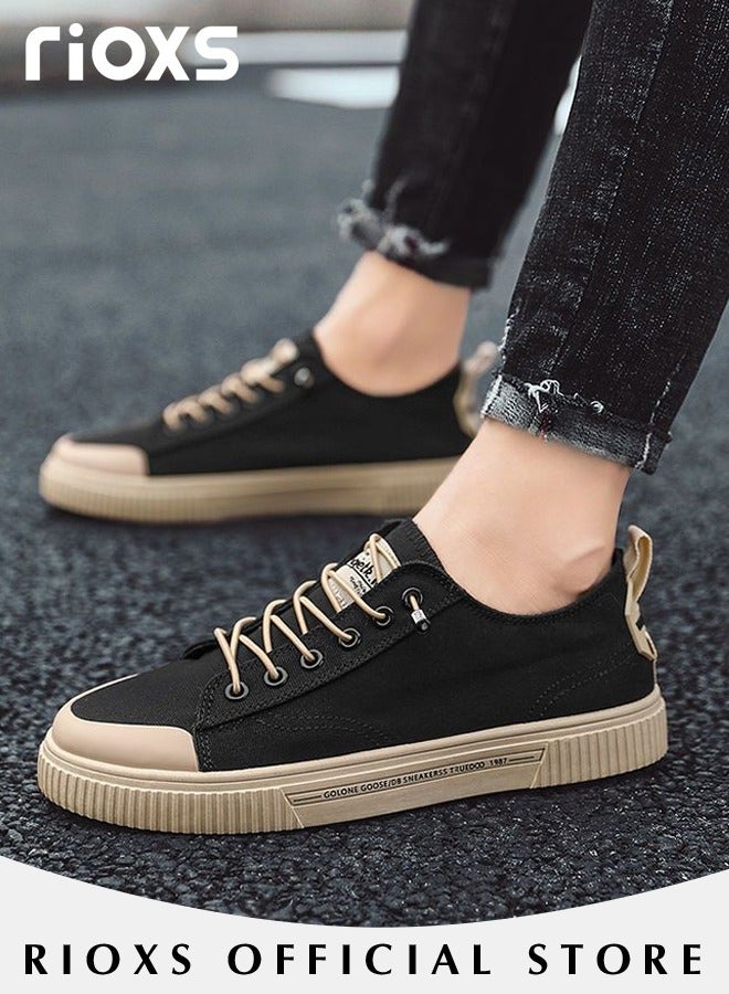 Men's Casual Canvas Low Top Sneakers, High-quality Lace Up Lightweight Breathable Shoes, Fashionable Comfortable Flat Shoes with Non-slip Sole, Sporty Outdoor Trainers, Suitable for Various Activities