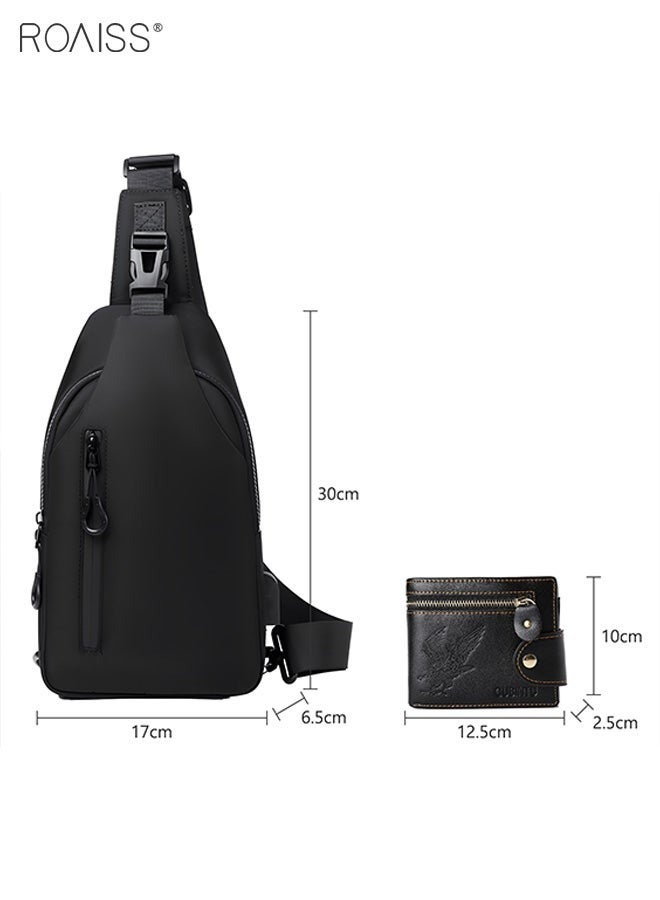 Set of 2 Waterproof Fashion Casual Crossbody Bag Men's Daily Commuting Adjustable Shoulder Strap Sports Bag