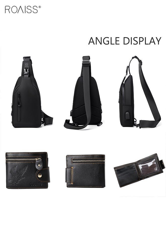 Set of 2 Waterproof Fashion Casual Crossbody Bag Men's Daily Commuting Adjustable Shoulder Strap Sports Bag