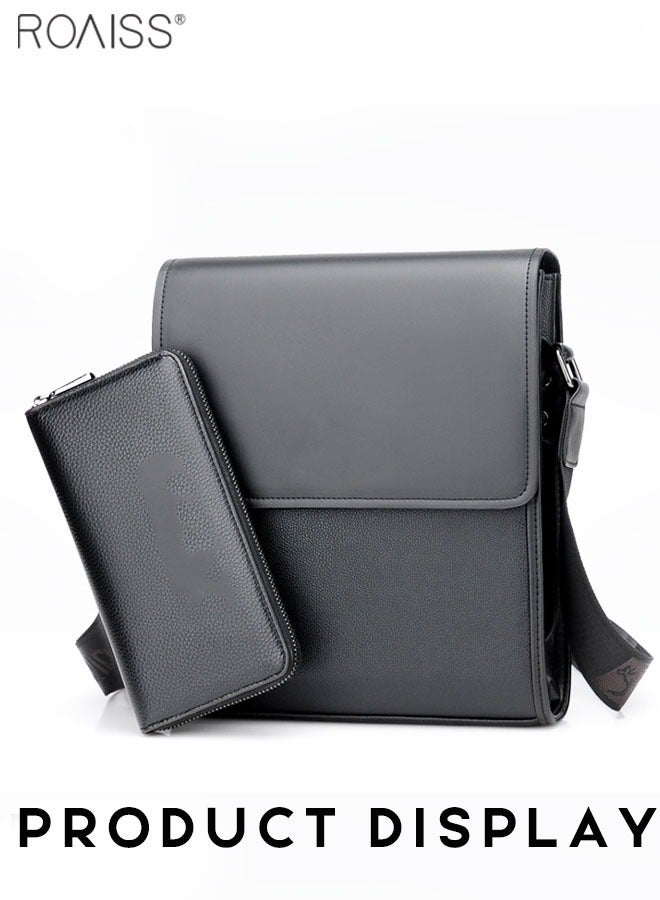 2-Piece Pu Leather Business Flip Shoulder Bag Detachable And Adjustable Casual Crossbody Bag Durable And Waterproof Large Capacity Business Bag