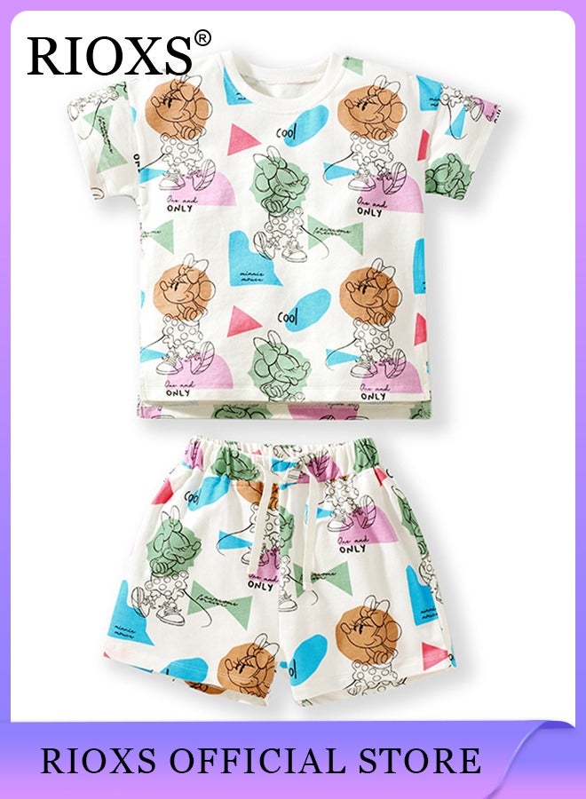 Toddler Girls Top and Short Sets Kids Short Sleeve Shirt Short Pants Suits Breathable 100% Cotton Outfits Summer Playwear