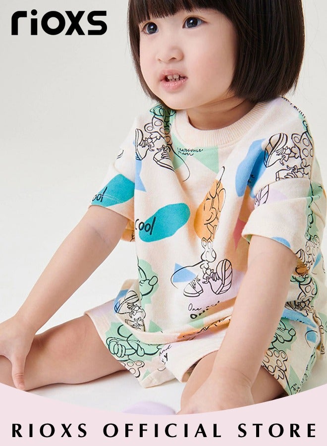 Toddler Girls Top and Short Sets Kids Short Sleeve Shirt Short Pants Suits Breathable 100% Cotton Outfits Summer Playwear