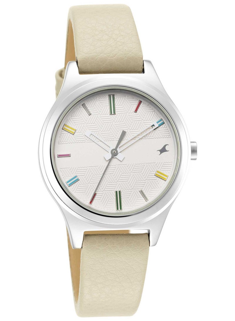 Fastrack Stunners Quartz Analog White Dial Leather Strap Watch for Girls