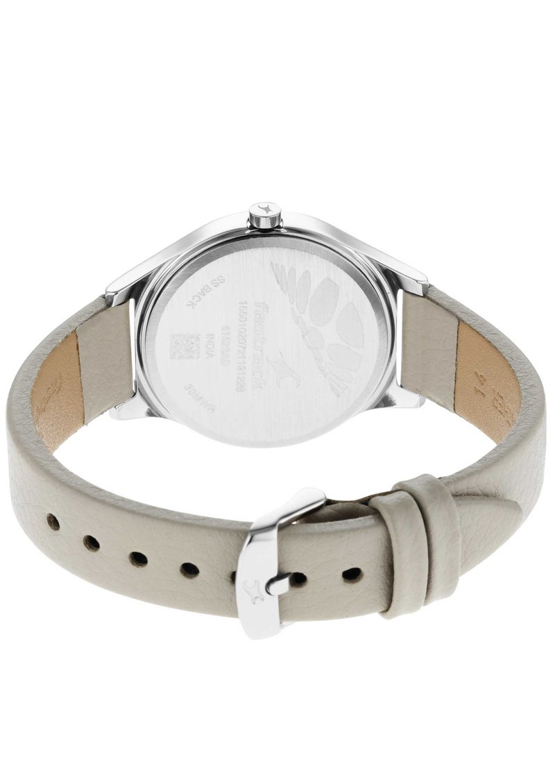Fastrack Stunners Quartz Analog White Dial Leather Strap Watch for Girls