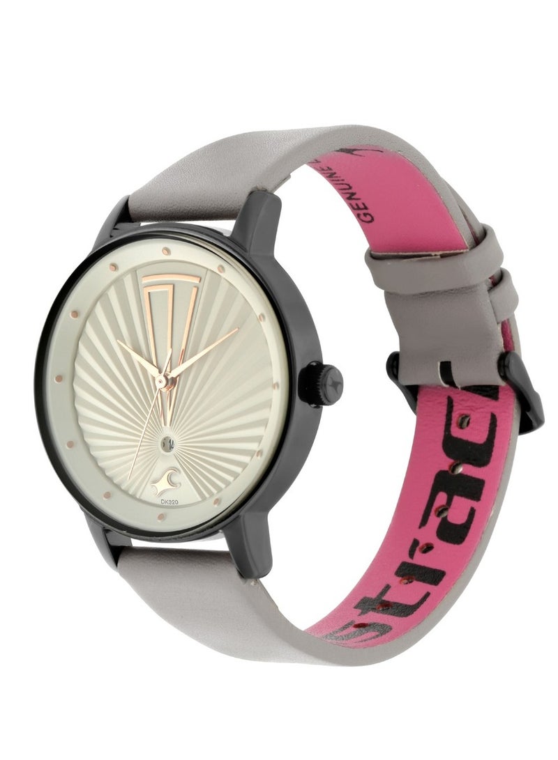 Fastrack Ruffles Quartz Analog with Date Grey Dial Leather Strap Watch for Girls