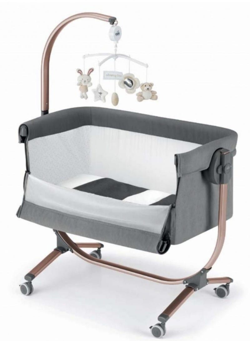 Cullami Co Bed Cradle, Dark Grey, Made In Italy Cradle With Co-Sleeping Function, Suitable For Every Bed, Portable & Convertible Baby Bassinet With Mosquito Net, Baby Bed, Soft Fabric