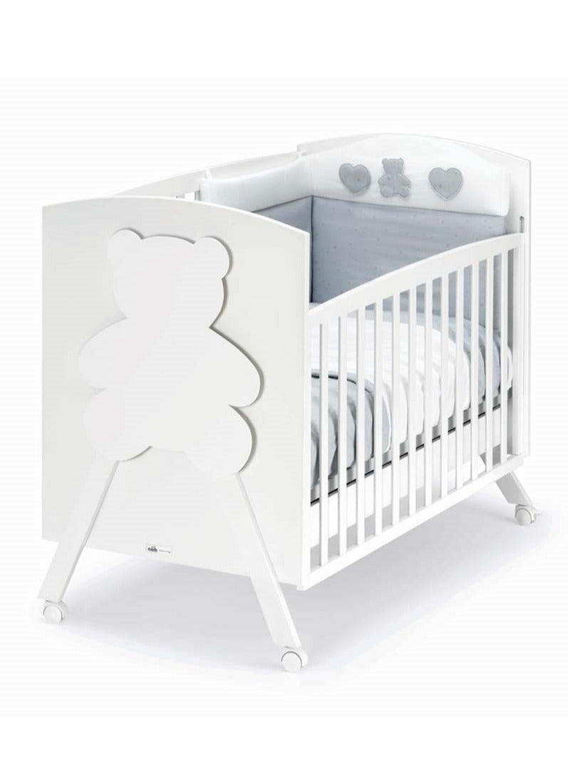 Orsopolly Beige Baby Cot With Magical Back-light Teddy Bear Feature From 0 To 36 Months Four wheels