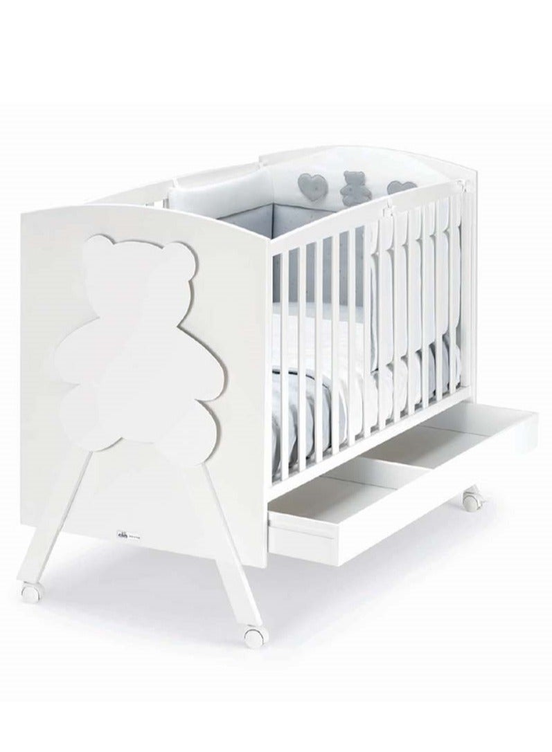 Orsopolly Beige Baby Cot With Magical Back-light Teddy Bear Feature From 0 To 36 Months Four wheels