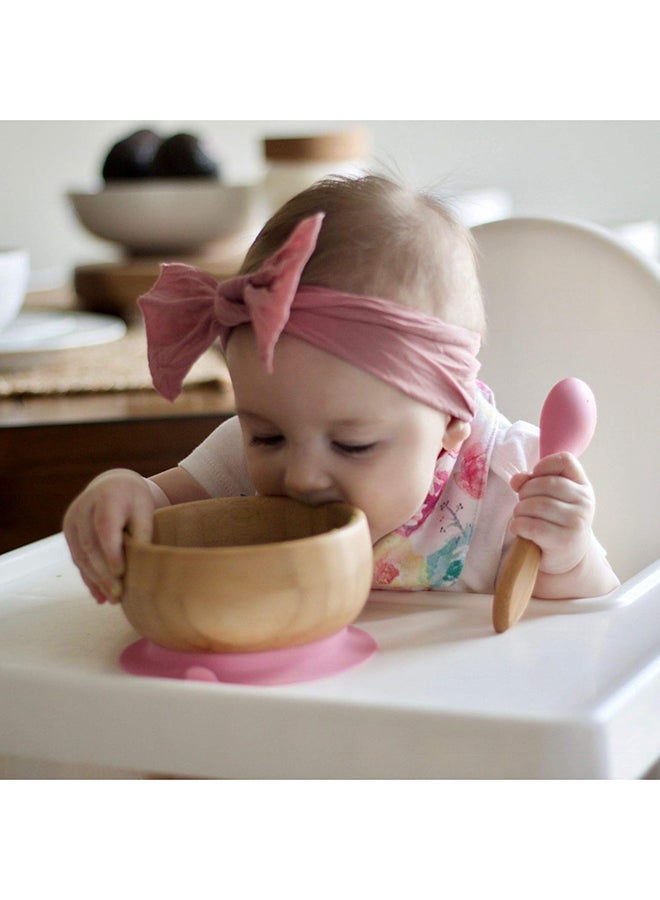 Baby Bamboo Stay Put Suction Bowl With Spoon - Brown/Pink