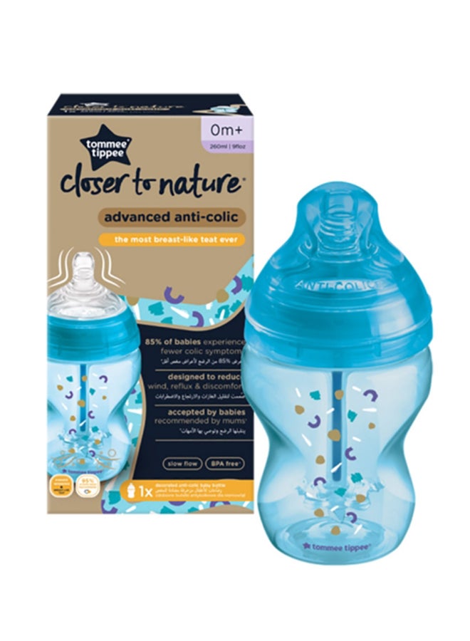 Pack Of 1 Advanced Closer To Nature Anti-Colic Baby Bottle, Slow-Flow Venting System 0 Months+, 260 ml, Assorted