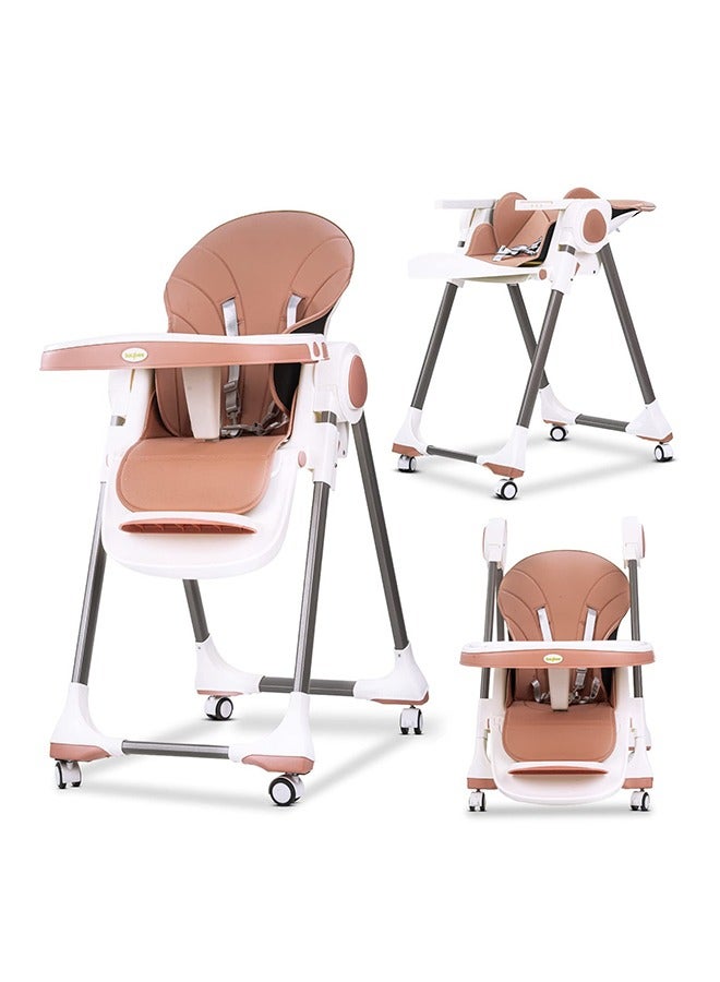 3 In 1 Emperia Plus Baby  Feeding High Chair With Adjustable Height, Recline Safety Belt And Tray, 6 Months To 4 Years, Pink