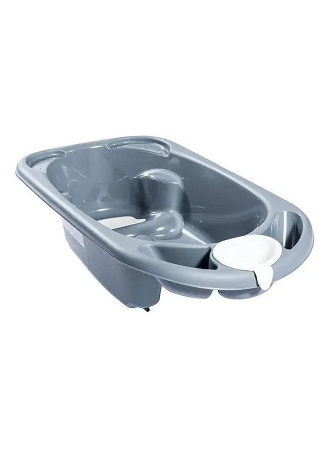 Baby Bagno Bath Tub - Gray, Bathtime For Baby, Soap And Sponge Trays, Shower Accessory, Support Feet, Plug To Drain The Water, From 0 To 12 Months, Made In Italy