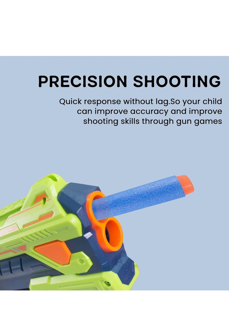 BAYBEE Foam Blaster Kids Gun Toy With 12x Bullets and 4x Shot Bullets 48x19x16cm 12 Round Ammo Gun Toys For Kids 4+ Years - Green