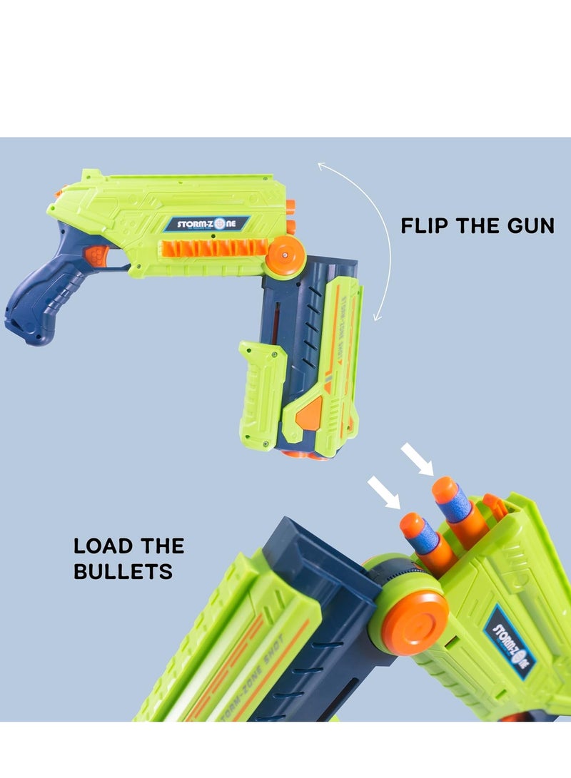 BAYBEE Foam Blaster Kids Gun Toy With 12x Bullets and 4x Shot Bullets 48x19x16cm 12 Round Ammo Gun Toys For Kids 4+ Years - Green