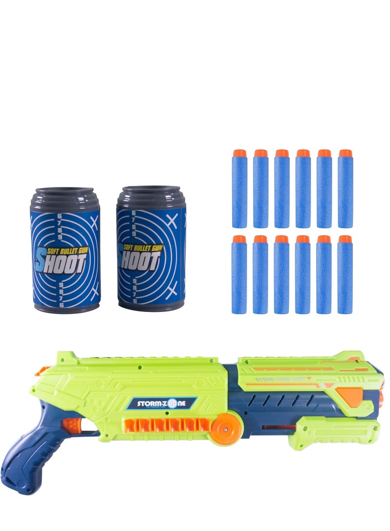 BAYBEE Foam Blaster Kids Gun Toy With 12x Bullets and 4x Shot Bullets 48x19x16cm 12 Round Ammo Gun Toys For Kids 4+ Years - Green