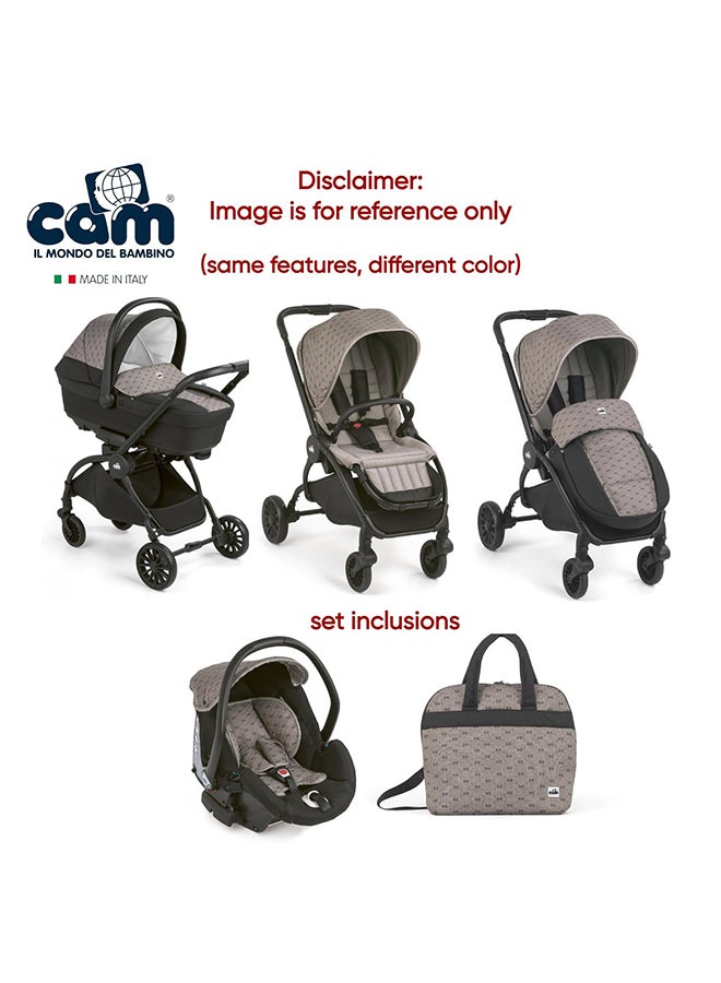 Vogue Baby Travel System - Blue, From 0 To 4 Years Old, Spacious Carrycot, Mattress, Hood With Extendable Sun Visor, Rocking Function, Compact Folding Pushchair, Made In Italy, Safety Harness