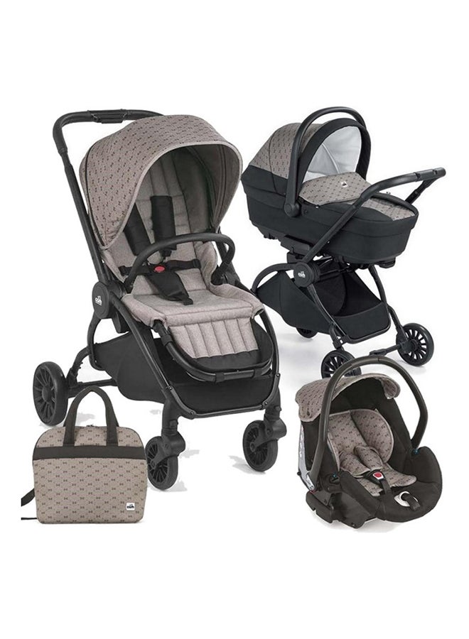 Vogue Baby Travel System - Blue, From 0 To 4 Years Old, Spacious Carrycot, Mattress, Hood With Extendable Sun Visor, Rocking Function, Compact Folding Pushchair, Made In Italy, Safety Harness