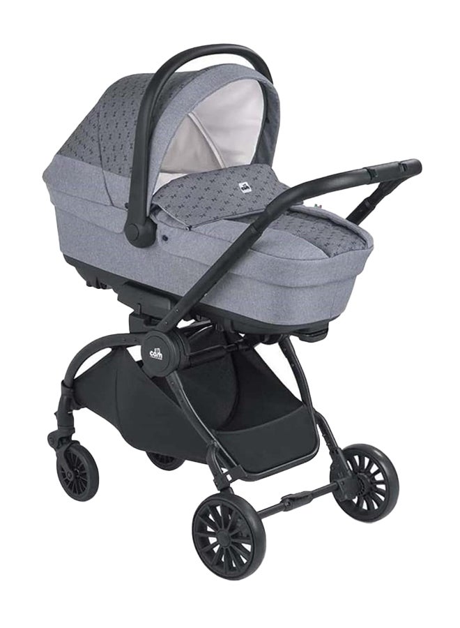 Vogue Baby Travel System - Grey, From 0 To 4 Years Old, Spacious Carrycot, Mattress, Hood With Extendable Sun Visor, Rocking Function, Compact Folding Pushchair, Made In Italy, Safety Harness
