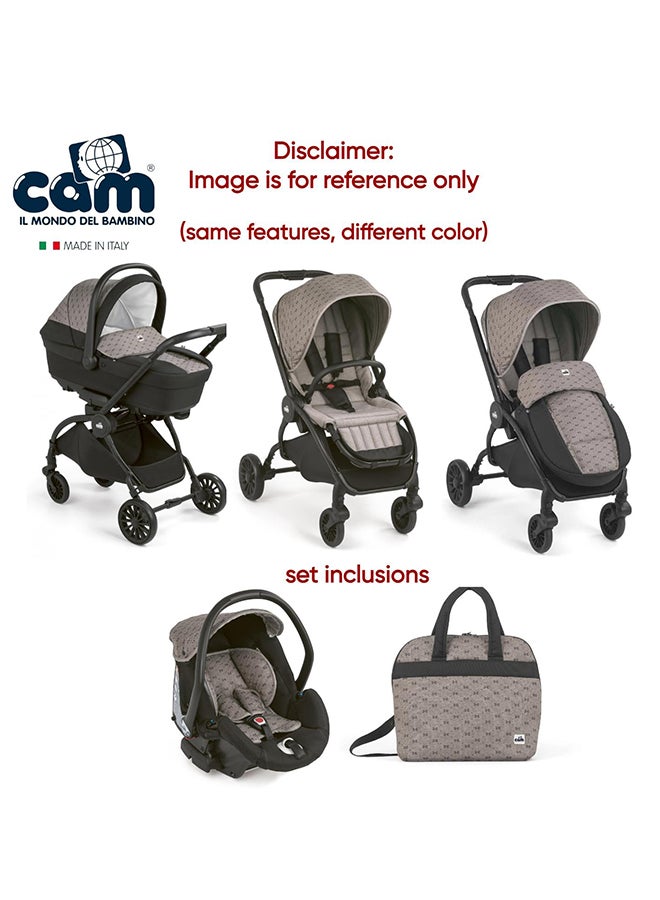 Vogue Baby Travel System - Grey, From 0 To 4 Years Old, Spacious Carrycot, Mattress, Hood With Extendable Sun Visor, Rocking Function, Compact Folding Pushchair, Made In Italy, Safety Harness