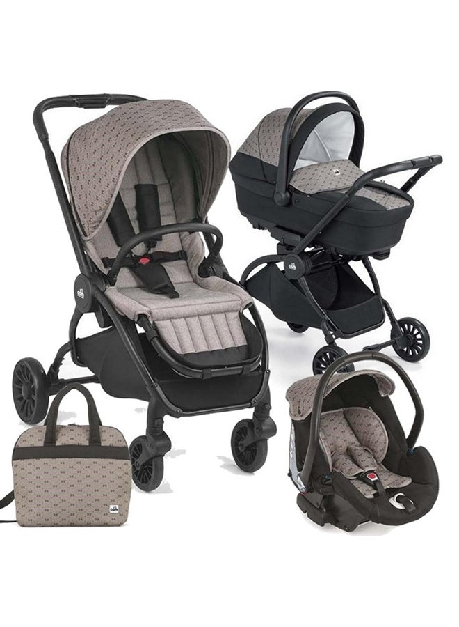 Vogue Baby Travel System - Grey, From 0 To 4 Years Old, Spacious Carrycot, Mattress, Hood With Extendable Sun Visor, Rocking Function, Compact Folding Pushchair, Made In Italy, Safety Harness