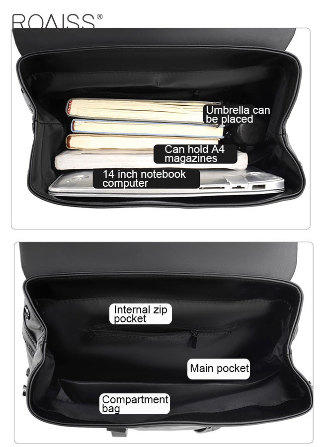 Unisex Multifunctional Backpack PU Waterproof Fabric Large Capacity Student Bookbag Business Commute Laptop Bag Short Trip Travel Rucksack