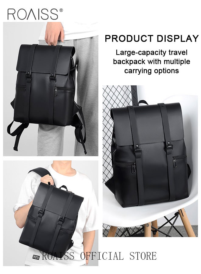 Unisex Multifunctional Backpack PU Waterproof Fabric Large Capacity Student Bookbag Business Commute Laptop Bag Short Trip Travel Rucksack