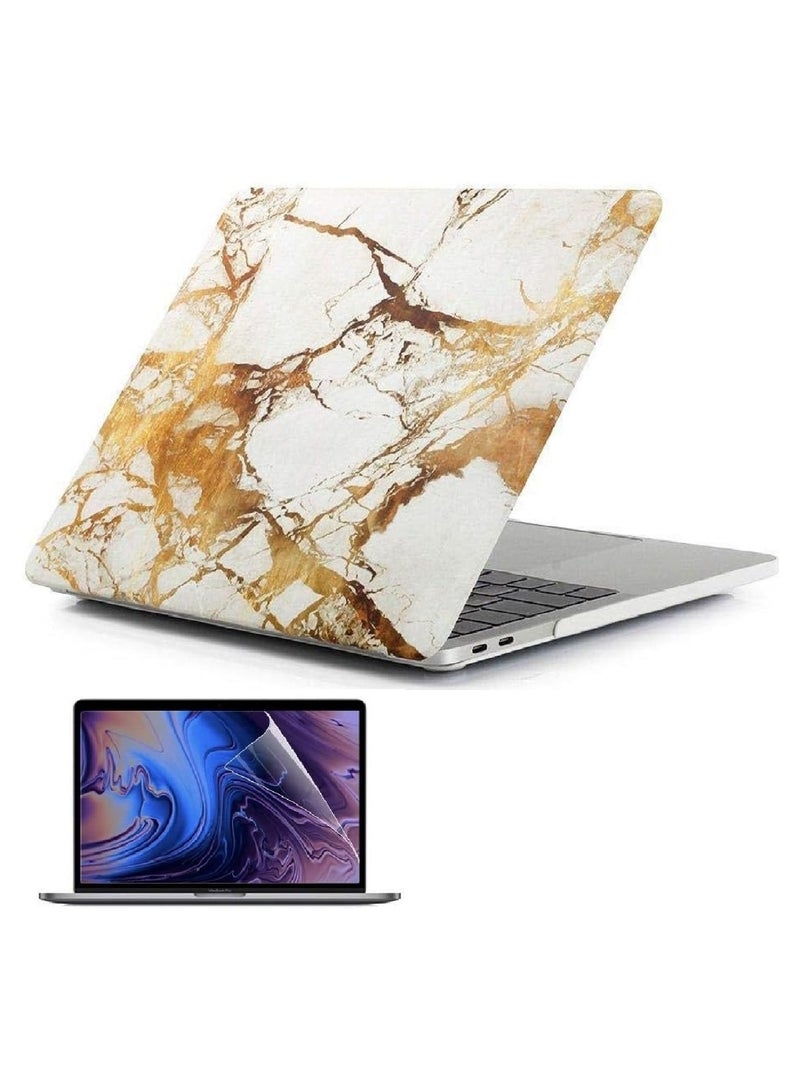 Hard Shell Case and Screen Protector Compatible with MacBook Pro 16-Inch Model: A2141 (MVVJ2xx/A, MVVK2xx/A, MVVL2xx/A, MVVM2xx/A) Retina Display with Touch Bar Touch ID, Gold Marble