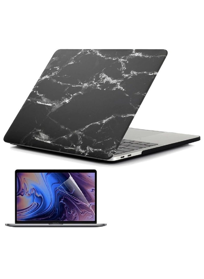 Hard Shell Case and Screen Protector Compatible with MacBook Pro 16-Inch Model: A2141 (MVVJ2xx/A, MVVK2xx/A, MVVL2xx/A, MVVM2xx/A) Retina Display with Touch Bar Touch ID, Black Marble