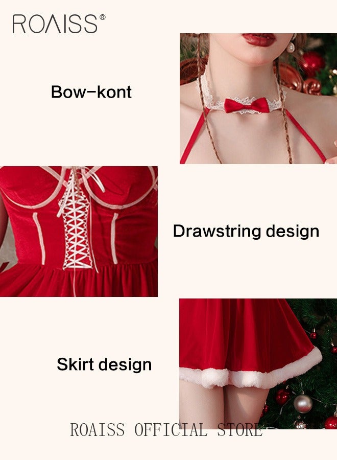Cosplay Lingerie Suit for Women Red Suspender Sleeveless Dress to Accentuate Body Curves Ladies Lace up Front Naughty Babydoll Comfy and Breathable Waist-Cinching Cute Underwear