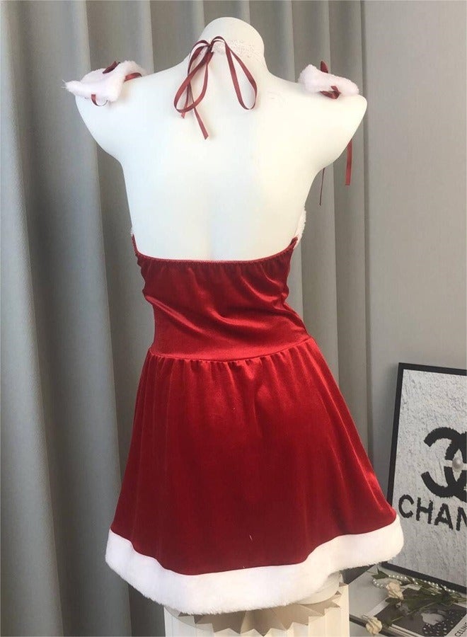 Cosplay Lingerie Suit for Women Red Suspender Sleeveless Dress to Accentuate Body Curves Ladies Lace up Front Naughty Babydoll Comfy and Breathable Waist-Cinching Cute Underwear