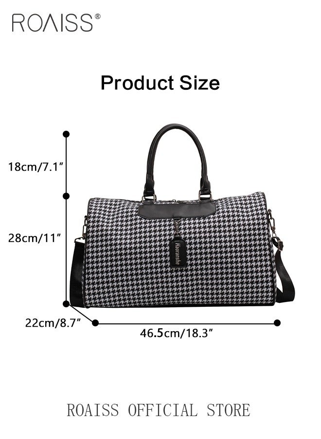 Stylish Houndstooth Duffel Bag Large Capacity Waterproof Gym Bags Unisex for Fitness Training Outdoor Travel with Adjustable Hardware Buckle and Comfortable Handheld Suitable for Women or Men