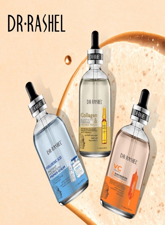 Combo - Dr. Rashel Vitamin C 5 Piece Set & 3 x Primer Serums (Vitamin C, Collagen, Hyaluronic Acid)