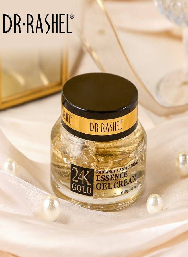 Dr. Rashel 24K Gold Radiance And Anti-Aging Essence Cream 50g and 24k Gold Collagen Anti-Wrinkle Gel Cream, FACIAL MILK CLEANSER 100ML with Eye Gel Cream (set of 4)