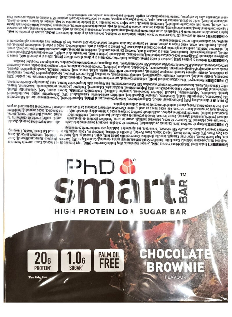 Smart High Protein Low Sugar Bar - Chocolate Brownie Flavour 20g protein, 1.0g sugar and Palm oil Free, 12packs to 64g  per bar