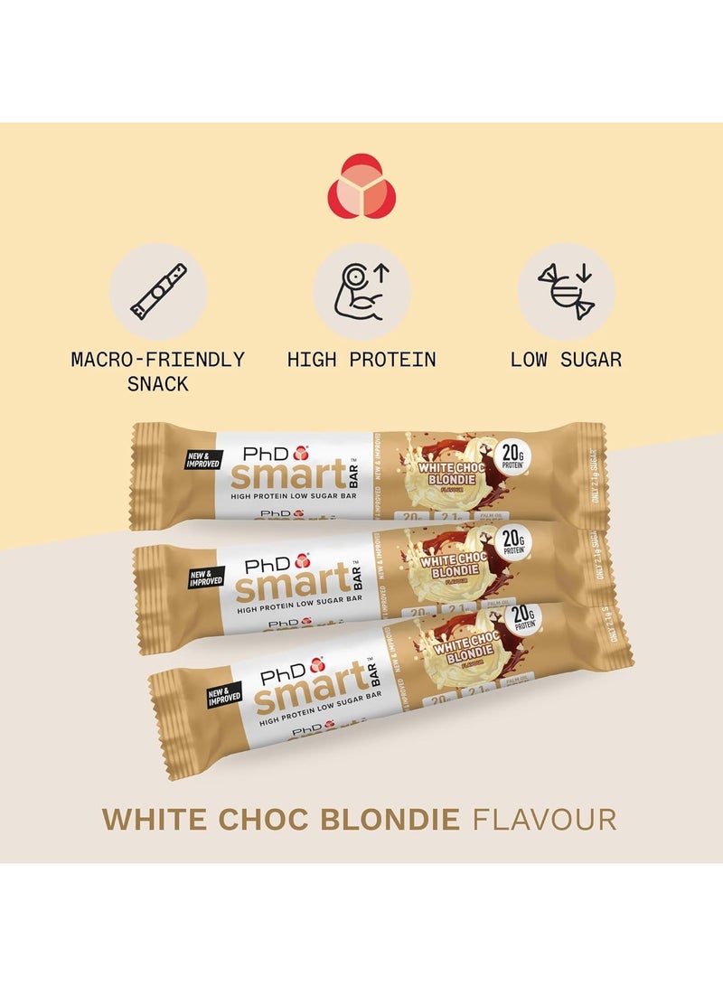 Smart High Bar - High Protein Low Sugar Bar, 20g protein, 2.3g sugar, Palm oil free - White Chocolate Blondie Flavour, 64g, 12 Pack