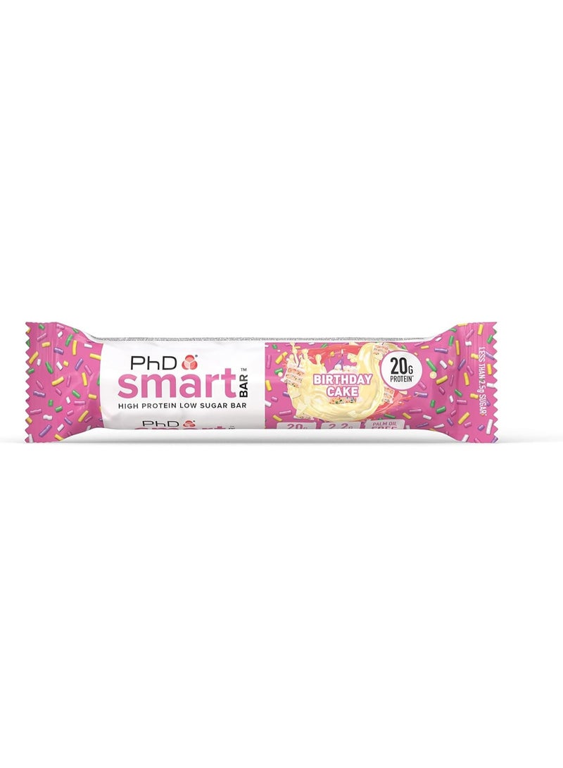 Smart High Bar, High Protein Low Sugar, 20g protein, 2.5g sugar - Birthday Cake Flavour, 64g - 12 Pack