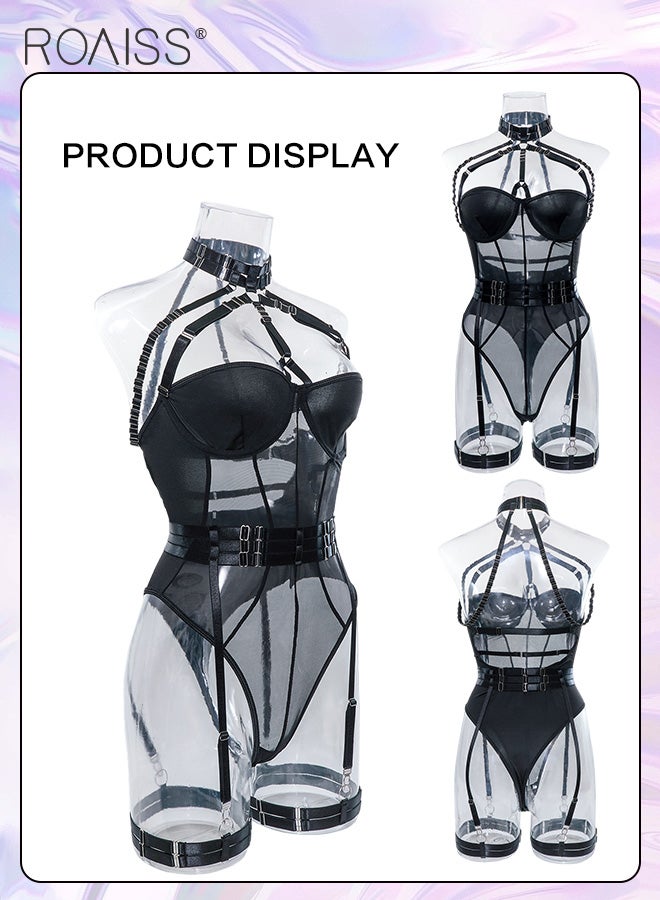 One-Piece See-Through Mesh Splicing One-Piece Underwear With Adjustable Straps And Hollow Nightclub Hot Jumpsuit