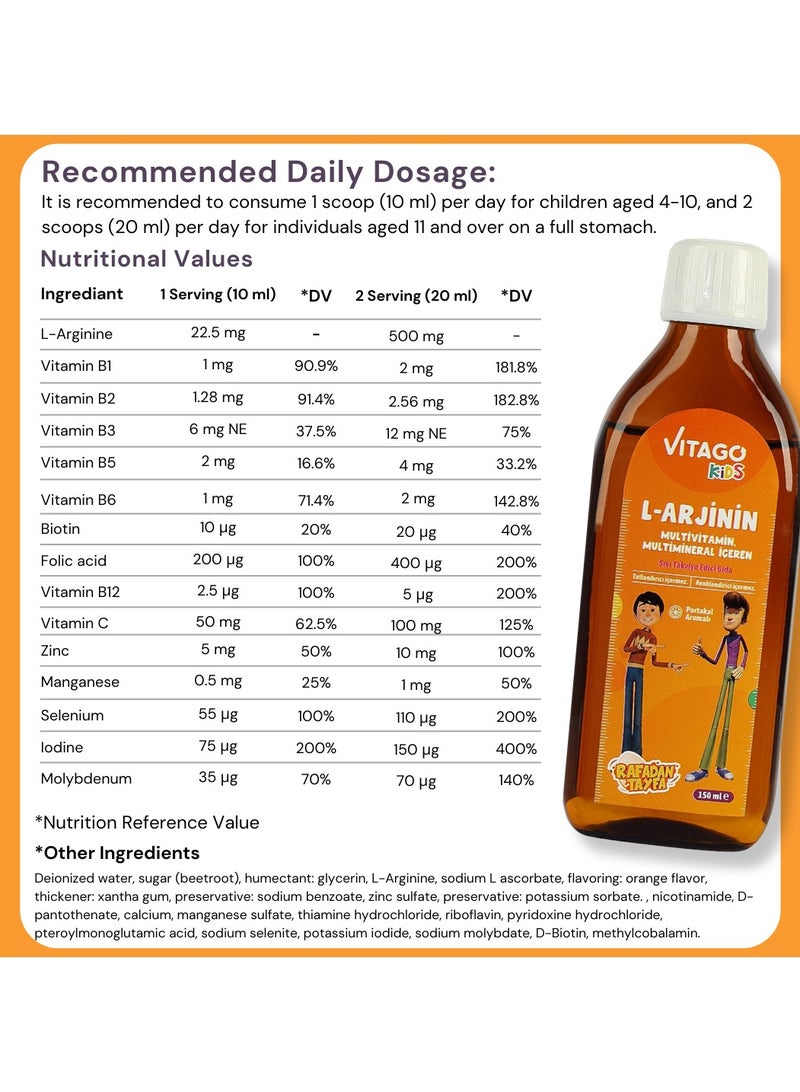 Kids L-Arginine Growth Syrup to Increase Height and Multivitamin for Boys - 150ml