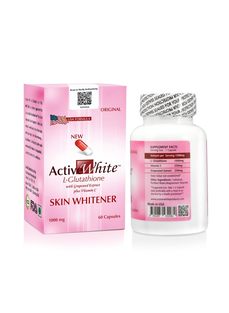 ACTIVE WHITE GLUTATHIONE – SKIN WHITENING PILLS 60 CAPSULES