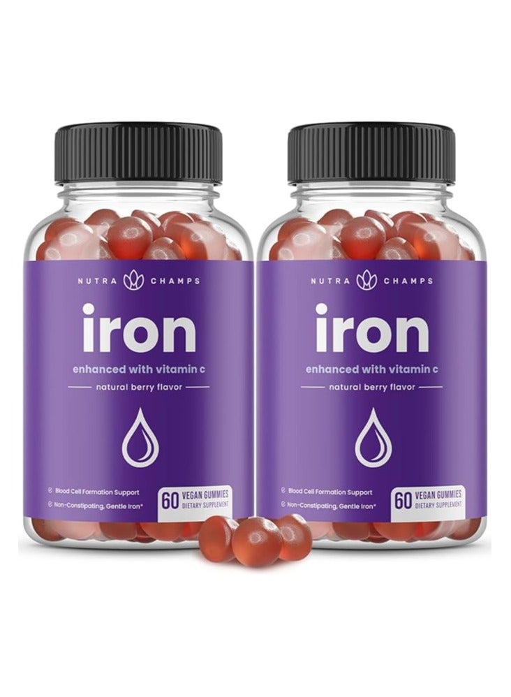 (Pack of 2) Iron Enhanced with Vitamin C Natural Berry Flavor 2x60 Gummies