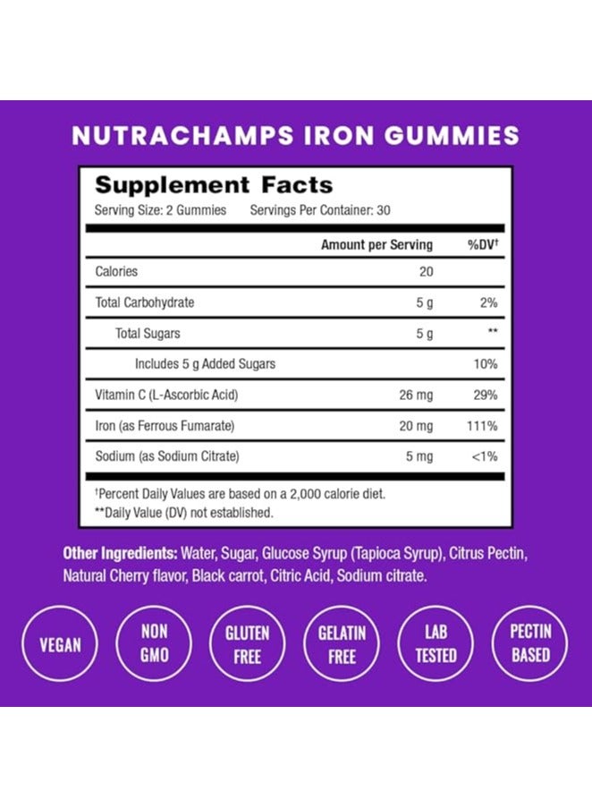 (Pack of 2) Iron Enhanced with Vitamin C Natural Berry Flavor 2x60 Gummies