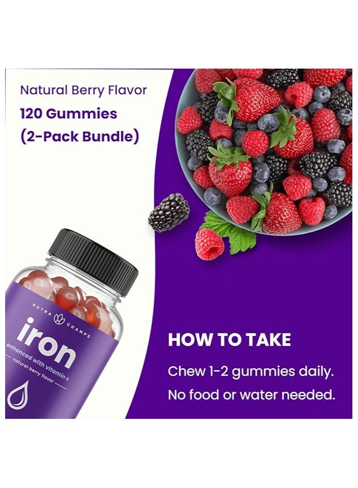 (Pack of 2) Iron Enhanced with Vitamin C Natural Berry Flavor 2x60 Gummies